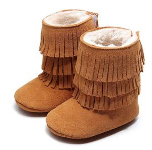 lot 2356 image: HONGTEYA Real Leather Fringe Baby Booties for Girls Boys Winter Warm Snow Boots with Tassels Hard Sole Fur Lined Toddler Moccasins Shoes
