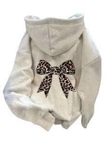 lot 2357 image: Milumia Womens Cherry Graphic Hoodies Oversized Long Sleeve Drawstring Sweatshirts Light Grey and Brown X-Large Plus