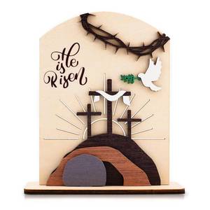 lot 2367 image: He is Risen Gifts for Christian, Easter Decor Resurrection Scene Empty Tomb, Christian Table Decorations Indoor, Catholic Cross Jesus Religious Easter Gifts Decor for Tiered Tray, Home, Office factory sealed