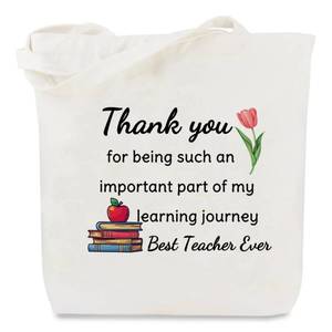 lot 2384 image: VZXMKA Teacher Gifts for Women - Teacher Christmas Appreciation Gifts,End of Year Teachers Graduation Thank You Retirement Birthday Personalized Cool Summer Valentines Day Ideas White Canvas Bag