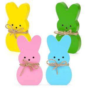 lot 2390 image: OHLVGD Easter Decor,4Pc Spring Decorations for Home,Wooden Ornament Colorful Bunny Shape,Suitable for Multi-Layer Pallets in Indoor Offices Home Decorations Rabbit Decor