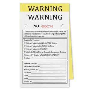 lot 2399 image: Jaloro 100 Pack NCR 2-Part Perforated Numbered Parking Warning Ticket with Adhesive Strips 3.75 x 6.25 Manila Tag