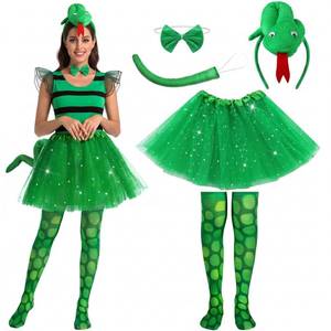 lot 2406 image: Newcotte 5 Pcs Halloween Costume Set Chicken Crocodile Snake Headband Bowtie Tail Tutu and Socks Accessories(Snake,Kid)