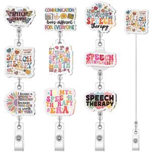 lot 2411 image: Geyoga 9 Pcs National Speech Language Pathologist Day Badge Holder Bulk Retractable Badge Reels Cards Holder for SLP Student Coworker Women Men Birthday Graduation Appreciation Gift