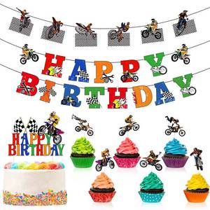 lot 2434 image: Zonon 20 Pieces Dirt Bike Birthday Decoration Dirt Bike Party Supplies Banner Cake Cupcake Topper for Motocross Themed Birthday Party Man or Boy Riding Room Wall Decoration (Chic Style)