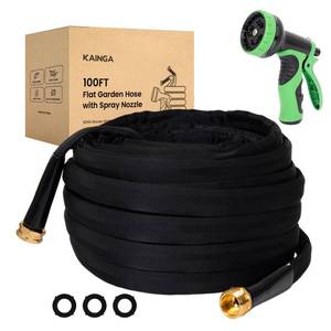 lot 3266 image: KAINGA Lightweight Flat Garden Hose 100 FT, 34 GHT Flexible Water Hose with Spray Nozzle, Durable 800D Fabric, Kink Free Design, Portable Garden Hose for Lawn, Yard, Car Wash