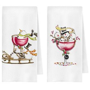 lot 4122 image: ChenCraty Christmas Snowman Wine Kitchen Towels, Gifts for Wine Lovers Dish Tea Towel for Kitchen Decor, Funny Xmas Snowman Sleigh Decorative Hand Towels for Bar Cart, 16x24 Inches Set of 2