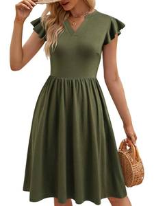 lot 4125 image: YATHON Womens Summer Dresses 2024 Special Occasions with Sleeve Flowy A Line Summer Sun Dress with Pocket (YT227-A-Army Green,L)