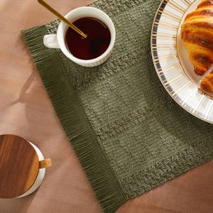 lot 4131 image: ZeeMart Macrame Style Boho Placemats Set of 6, Moss Decorative Natural Farmhouse Cotton Woven Place Mats Home Decor for Kitchen Dining Table