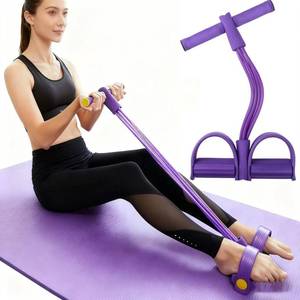 lot 4134 image: Resistance Band with Pedal Handle 6 Tube Elastic Natural Latex Pull Rope Fitness Bands for Leg Arm Abdomen Waist Stretching Exercising Training
