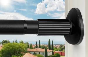 lot 5166 image: Tension Curtain Rod 51-126 Inch, Long Curtain Rod No Drilling for Window or Bathroom, Outdoor Curtain Rods for Patio Tension Rods, Easy to Install, Never Rust, Rod Diameter 1.26 Inches - Black