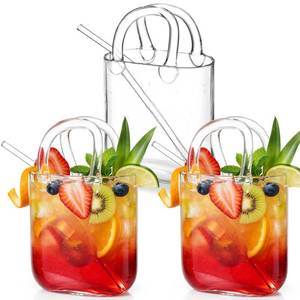 lot 5189 image: Acellegic 3 Pcs Glass Purse for Drinks Set Wine Cup Purse Bag Shape with Glass Straw for Juice Tea Cocktails Fish Tank Vase a Ladies Party Gift Creative Drinking Mug (Clear)