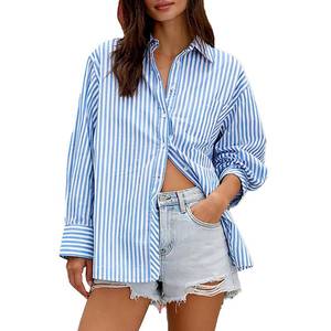lot 6014 image: Womens Casual Button Down Shirts Loose Long Sleeve Striped Blouse Collared Work Office Tops with Pocket (US, Alpha, Small, Regular, Regular, Yellow) size small