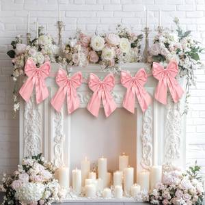 lot 6039 image: 6 FT Large Pink Valentines Day Bow Garland with 10 inch Bows Pre-Strung Garland Banner for Wedding Coquette Birthday Baby Shower Bridal Shower Bachelorette Party Supplies Party Supplies