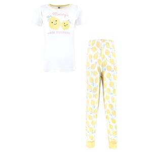 lot 6066 image: Hudson Baby Infant Girls Cotton Pajama Set, Mint Lemon, size 5T