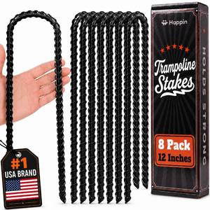lot 6092 image: Happin� 12 Inch Trampoline Anchors, Trampoline Stakes, Ground Stakes Heavy Duty, Ground Anchors Screw in, Trampolines Accessories, Tent Anchors, Yard Spikes, Galvanized Steel (8 Pack, Black)