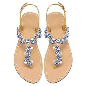 lot 6106 image: AIJIVOU Womens Rhinestone Flat Sandals, Women Flip Flops with Clip Toe Ring Beadeed Rhinestone Crystal Jeweled Sandal Shoes for Summer Beach Oceanside Holiday Outdoor (Blue, size 9.5-10 M US) used