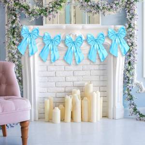 lot 6480 image: Suncalla 6ft Large Blue Bow Garland Pre-Strung Christmas Garland Banner with 5 Bows Stain Christmas Tree Big Topper for Bedroom Home Mantel Fireplace Stair Holiday Coquette Birthday Decoration lot of 2