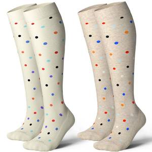 lot 10077 image: LEVSOX Cotton Compression Socks for Women&Men 20-30 mmHg Knee High Cute Fun Crazy Support Sock for Nurses, Travel and Flight, Pregnancy, 2 Pairs, Polkadots