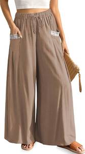 lot 10101 image: TARSE Womens Linen Pants Wide Leg Summer Casual Drawstring Palazzo Flowy Boho Lounge Beach Outfits with Pockets(MidCoffee, L)