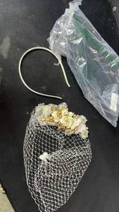 lot 10110 image: Bridal Veil Headpiece with Decorative Floral Piece and Metal Headband