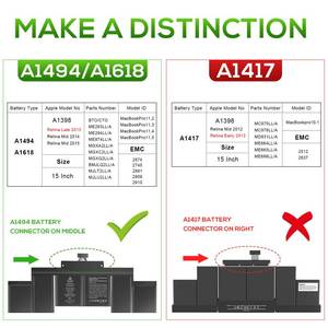 lot 10111 image: ASUNCELL A1398 Laptop Battery Replacement, EMC 2745 2881 2909 2910, fits A1494 A1618, Compatible with MacBook Pro 15 inch Retina (Late 2013 Mid 2014 Early 2015) 11.36V99.5Wh
