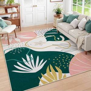 lot 11153 image: Lahome Washable Rug 5x7 - Rugs for Living Room 5x7 Non-Slip Ultra-Thin Carpet for Bedroom Cute Soft Kids Nursery Rug, Boho Botanical Print Indoor Floor Rug for Entryway Office (5x7,GreenPink)