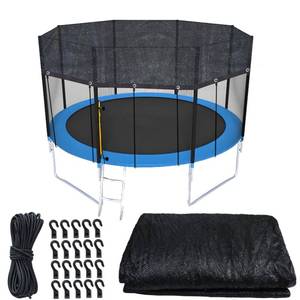 lot 11157 image: Trampoline Cover Round 12 Holes 90% Sunblock Shade Cloth 8FT Black Trampoline Top Shade Cover Sun Shade Mesh Tarp with 32.8FT Elastic Cord & 24 Plastic Hooks for Outdoor Backyard Playground(Tent Only)