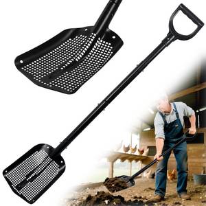 lot 11186 image: Heavy Duty Sifting Shovel with Adjustable Handle (26-48) �� Metal Sand Sifter Scoop with D-Grip for Chicken Coop, Beach, Farm Goat Stall & Garden Poop Cleaning �� Durable Mesh Design