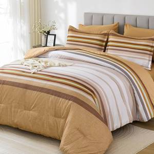 lot 11194 image: Dobuyly Brown Comforter King Size Set 7 Pieces, Brown Khaki Bed in a Bag King Soft Microfiber Boho Striped Bedding Set with Comforter, Sheets, Pillowcases & Shams