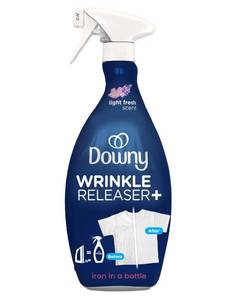 lot 12166 image: Downy Wrinkle Releaser Spray  All In One Wrinkle Release Spray, Odor Eliminator, Static Remover  Fabric Refresher & Ironing Aid for Clothes  33.8 Fl Oz, Light Fresh Scent