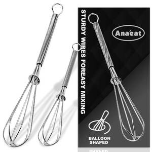 lot 12170 image: Anaeat Small Wire Whisk Set of 2, Portable Stainless Steel Kitchen Tiny Whisk & Egg Beater with Thick Wire - Sturdy Mini Mixing Balloon for Cooking, Blending, Whiping, Beating and Stirring (6  8)