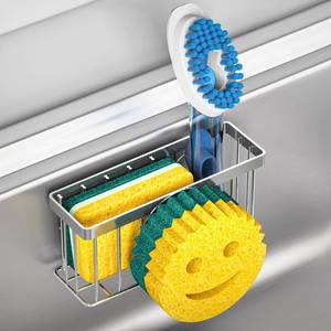 lot 12173 image: MURLONG Sponge Holder Smiley Face,Sink Caddy for Kitchen Sink,Sponge Holder with 2 PCS Suction Cups1 PCS Adhesive Strips,Designed for Sponge,Soap,Dish Brush,Scrubber-Silver