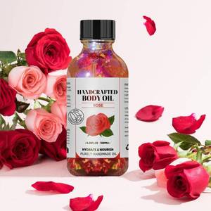 lot 12199 image: Multi-Use Oil for Face, Body and Hair, Organic Blend of Jojoba Oil, Vitamin E and Sweet Almond Oil Moisturizer for Dry Skin, Scalp and Nails (4 Fl Oz, Romantic Rose)