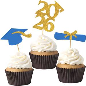 lot 12211 image: OHOME Graduation Decorations 2026 2027-36 PCS Graduation Cupcake Toppers - 2026 Graduation Party Decorations - Mini Cake Decorations for Class of 2026,Diploma, 2026, Grad Cap Set (Blue)