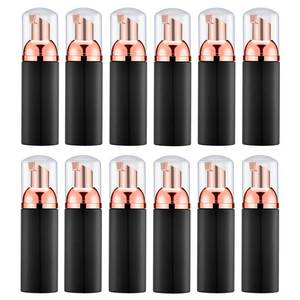 lot 12218 image: Lil Ray 2 Oz Empty Black Foam Pump Bottle, Foamer Soap Dispenser for Lash Shampoo, Hand Soap, Foaming Cleaner(Rose Gold Pump, 12 PCS)