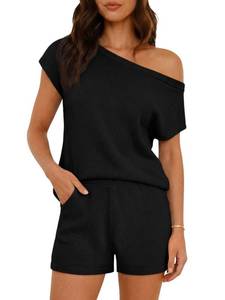 lot 12222 image: Tankaneo Womens Off The Shoulder 2 Piece Outfits Sweater Sets Shorts Casual Matching Lounge Sets 2025 Size L