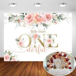 lot 12237 image: Avezano Blush Pink Floral 1st Birthday Party Backdrop for Girl Miss Onederful Party Photography Background Baby Girls First Birthday Party Photoshoot Decoration Banner (7x5ft)