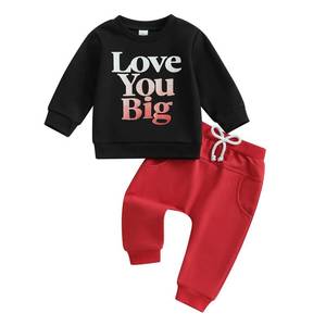 lot 12248 image: Douhoow Baby Boy Outfit Boy Girl Letter Print Sweatshirt Long Pants Winter Spring Festival Clothes (Black, 18-24 Months)