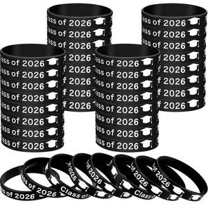 lot 12252 image: Skylety 48 Pcs Class of 2026 Graduation Wristband Silicone Bracelets 2026 Black Rubber Bracelets Gifts for Graduating in College University Graduation Party Favors Accessories