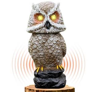 lot 13528 image: Ugold Solar Powered Owl with Motion Detection, Silent Mode, Flashing Eyes, Rotatable Head and Realistic Hoots, Plastic Owl Decoration for Home, Garden, Patio and Fence