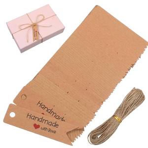 lot 14195 image: Nogeqi 100PCS Gift Tags with String, Kraftpaper Handmade with Love Tag, Small Candle Labels with String for Crafts Wedding Baby Showers Birthday Party Favors