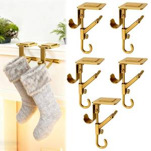 lot 14200 image: S-SNAIL-OO Fireplace Stocking and Garland Hanger, Garland Hanger for Door Frame, Adjustable Heavy Duty 2 in 1 Double Mantel Hangers, Fits 0.5 to 6 Mantles Home Decoration (Gold-3pcs)