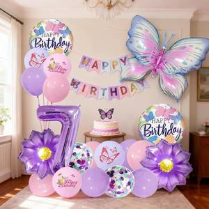 lot 14232 image: 7th Butterfly Birthday Balloon Decorations�� Birthday Decorations for Girls 7th Butterfly Theme Birthday Party Decoration Supplies (20Pcs purple 7)