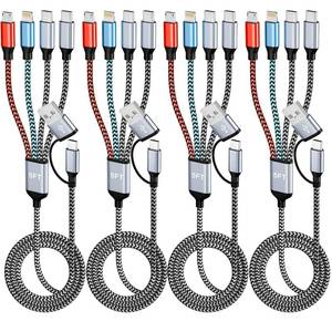 lot 14233 image: Travel 4 in 2 Multi Charging Cable, USB AC Cable with Dual Type-CIPMicro USB, Travel Charger for Multiple Devices, Phone Charger Cord for iPhone 17161514, Galaxy, Android Pad, 5FT 4PCS