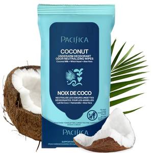 lot 14236 image: Pacifica Beauty Coconut Milk & Essential Oils Underarm Deodorant Wipes, Helps Remove Odor, Aluminum-Free, Vegan & Cruelty-Free, 30 Wipes (1-Pack)