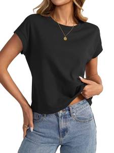 lot 14237 image: EasyGala Womens Cap Sleeve Crop Tops Cotton T Shirts Crewneck Loose Fit Short Sleeves Tee Summer Fashion Clothes 2025 A-Black Medium