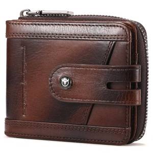 lot 18301 image: BULLCAPTAIN Genuine Leather Mens Wallet with Zipper Vintage RFID Blocking Large Capacity Wallet for Men with 14 Credit Card Slots and 1 ID Window T23 (Coffee)