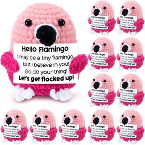 lot 19815 image: Motionchic 12 Pcs Summer Flamingo Crochet Gifts Bulk Pink Crochet Flamingo Handmade with Positive Cards for Women Teacher Coworkers Summer Birthday Holiday Party Favors Decor Supplies