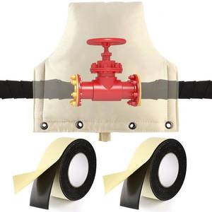lot 19829 image: Ribbonlic Backflow Preventer Cover Insulated Pouch with 2pcs Pipe Insulation Tape 14 W x 13 H Water Pipe Wrap Backflow Pressure Reducing Valve Cover for Outside Sprinkler Winter Freeze Snow(Beige)